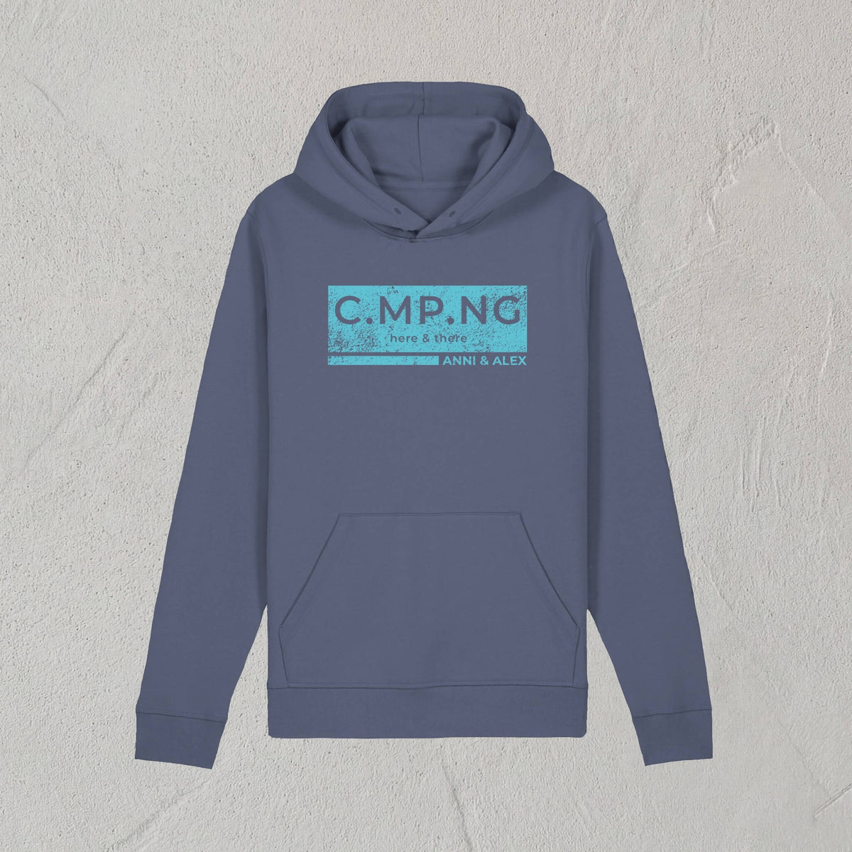 Produktfoto des C.MP.NG Camping Hoodie im boxed design in der Farbe grau-blau