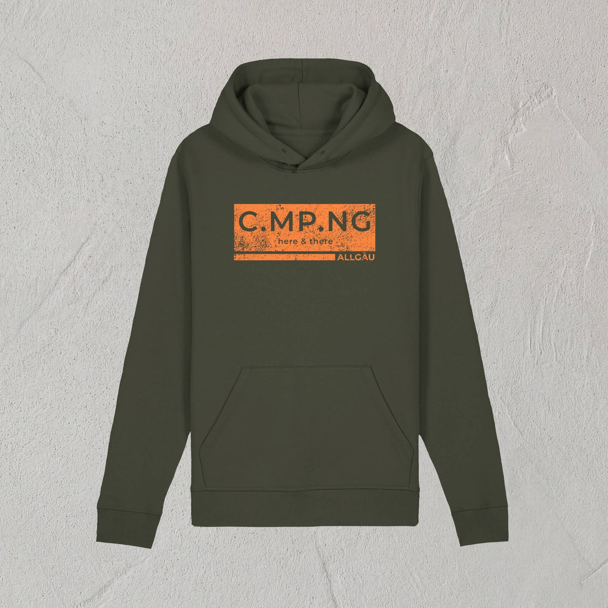 Produktfoto des C.MP.NG Camping Hoodie im boxed design in der Farbe khaki